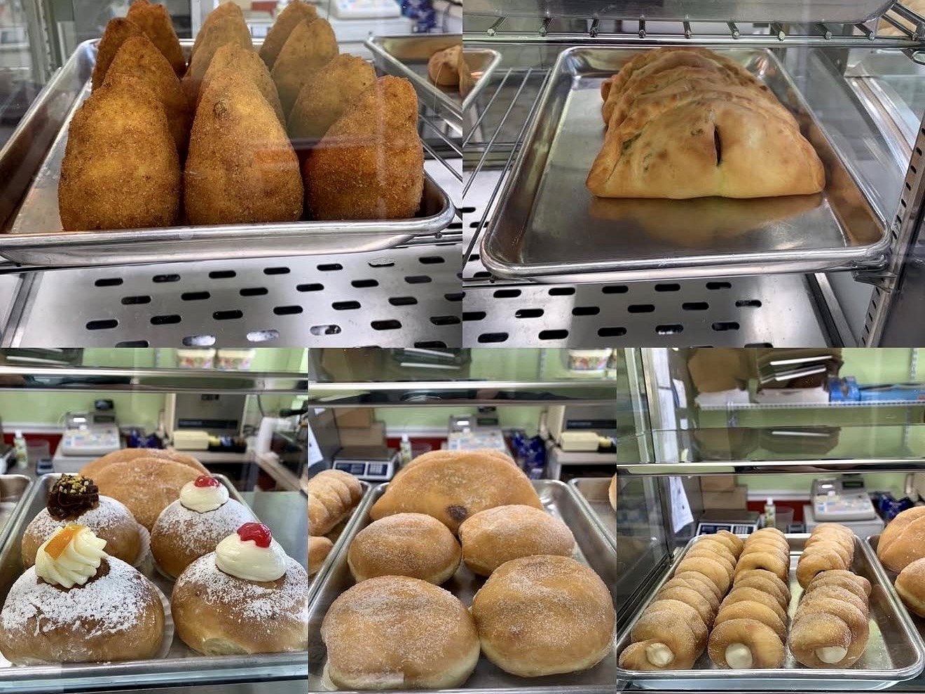 Italian savory items including arancini, calzones, bomboloni, and pastry rolls at Four Seasons Elmwood Park NJ